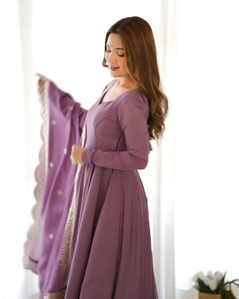 Joban Fashion Purple Kurta Set Chanderi Sequence Embroidery Work | Grocsy