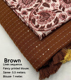 Brown Linen Sequence Saree with Unstitched Blouse - Hiral Fashion | Grocsy