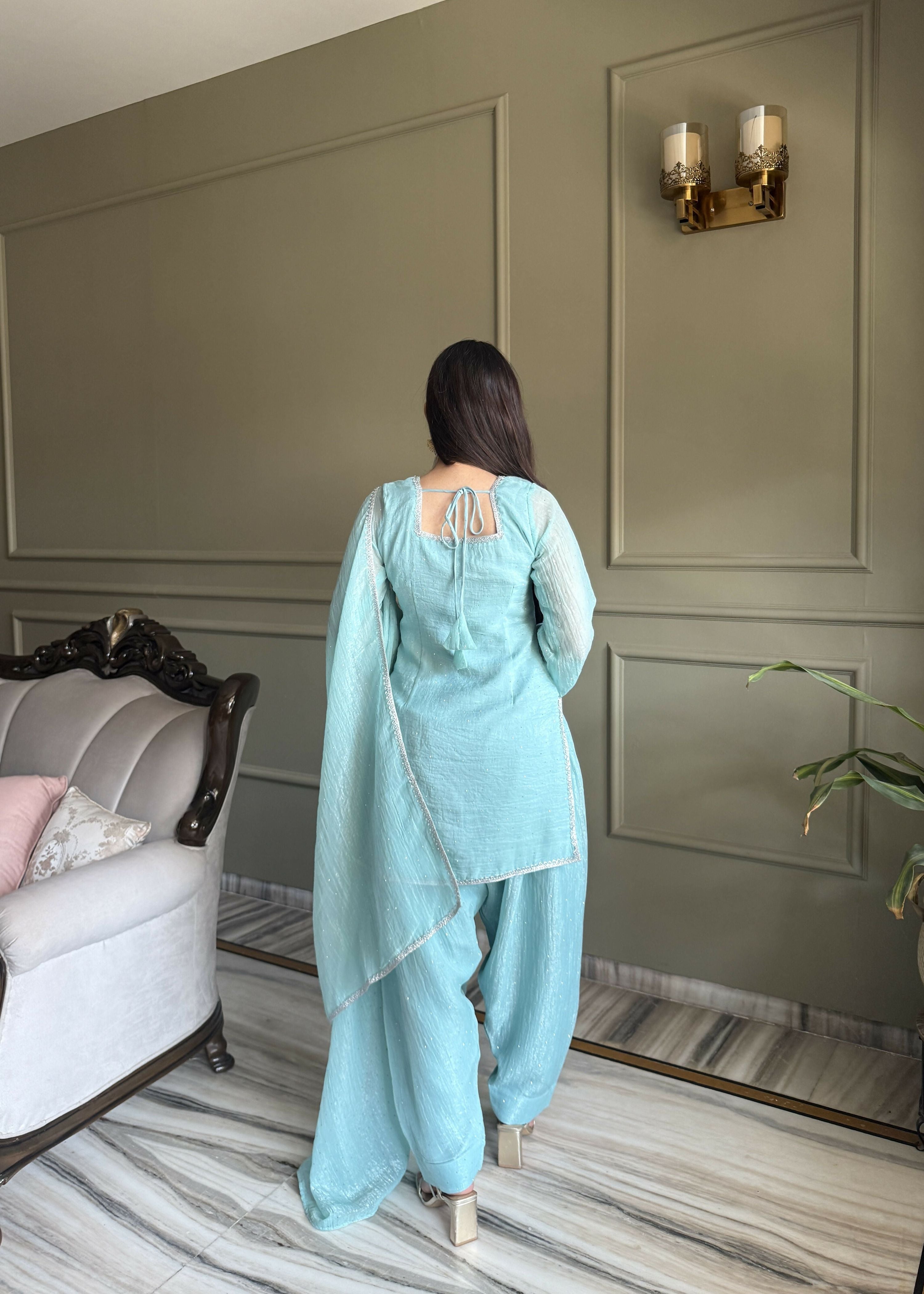 Teeya Creation Sky Color Crunchy Silk Party Wear Salwar Suit | Grocsy