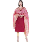 A R Silk Women's Gold Print Silk Light Pink Dupattas and Chunnis | Grocsy