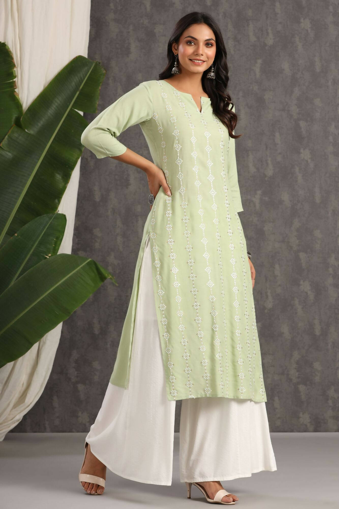 Juniper Women Lightolive Rayon Embroidered A-Line Dress | Grocsy