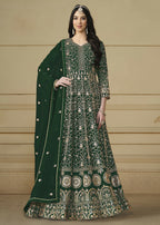 Bottle Green Embroidered Trendy Style Anarkali Suit - Emponline | Grocsy
