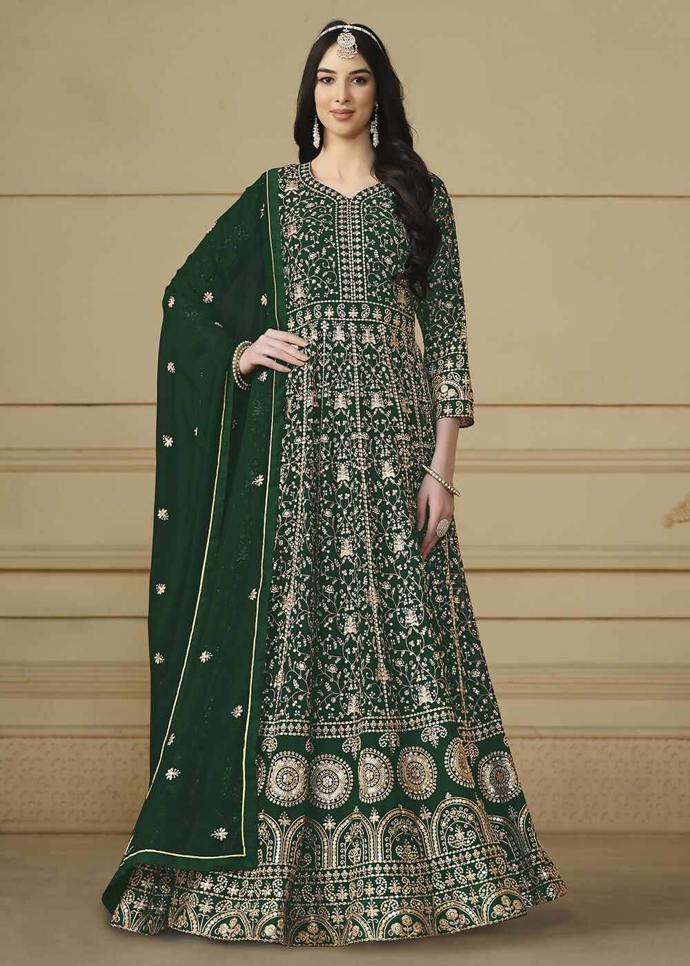 Bottle Green Embroidered Trendy Style Anarkali Suit - Emponline | Grocsy