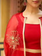 Janasya Maroon Georgette Solid Top Bottom Cape | Grocsy