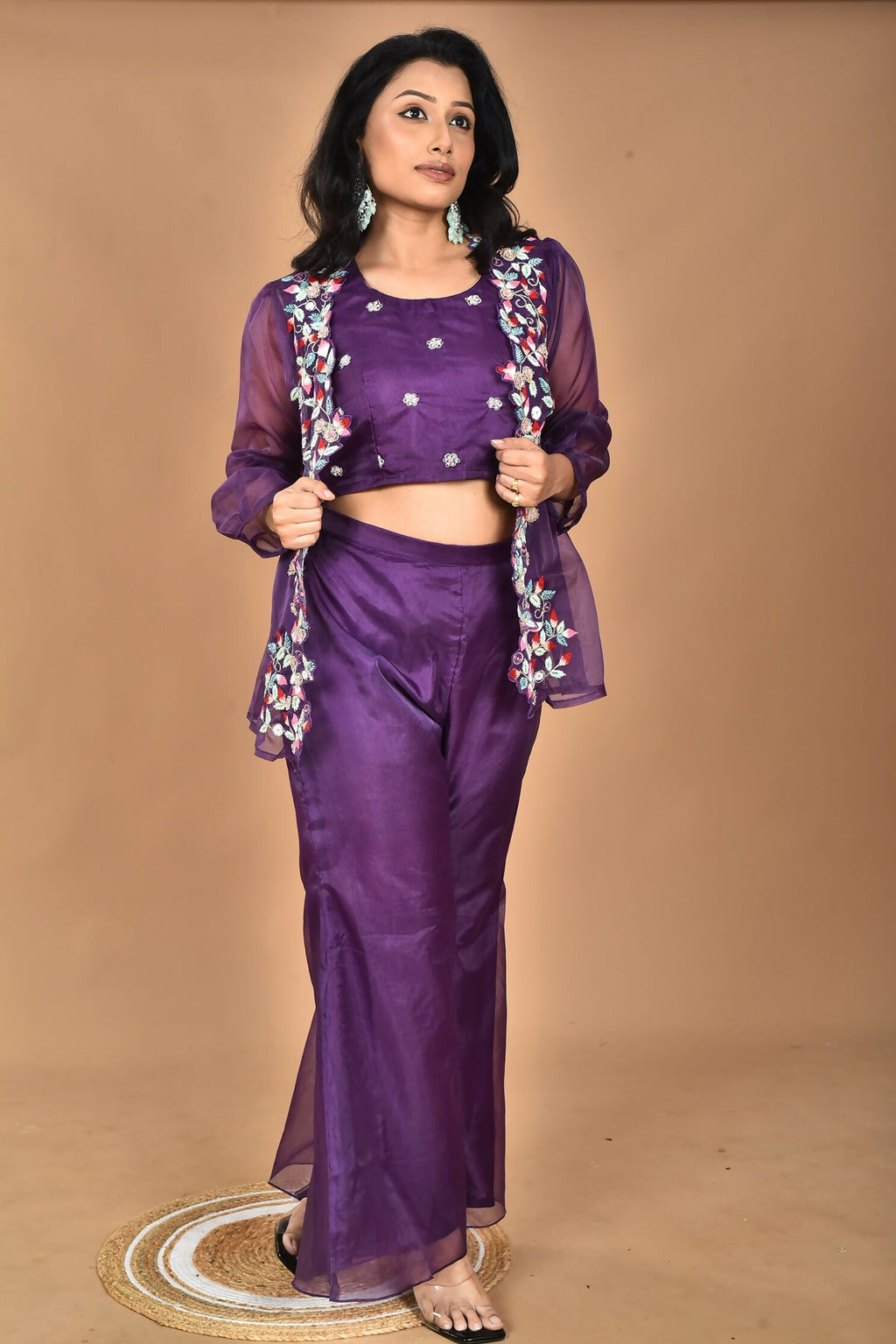 Morchari Women Hand Embroidery Crop Top-Purple | Grocsy