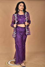 Morchari Women Hand Embroidery Crop Top-Purple | Grocsy