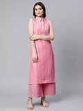 Ahalyaa Women Light Pink Colour Pure Cotton Printed Kurta Palazzo Set | Grocsy