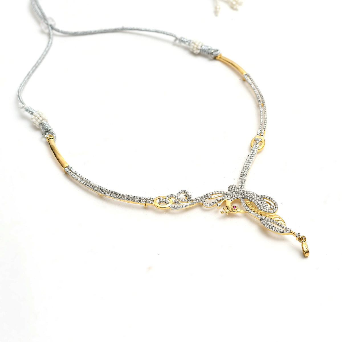 Mominos Fashion Johar Kamal Silver-Plated American Diamond Choker Set | Grocsy