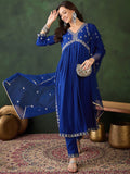 Sangria Embroidered Zari Sequence Kurta & Trouser With Dupatta | Grocsy