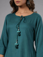 Juniper Women Teal Rayon Solid Asymmetric Kurta | Grocsy