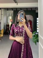 Vastranavya Vichitra Silk Sequins And Thread Embroidery Work Lehenga Choli - Wine | Grocsy