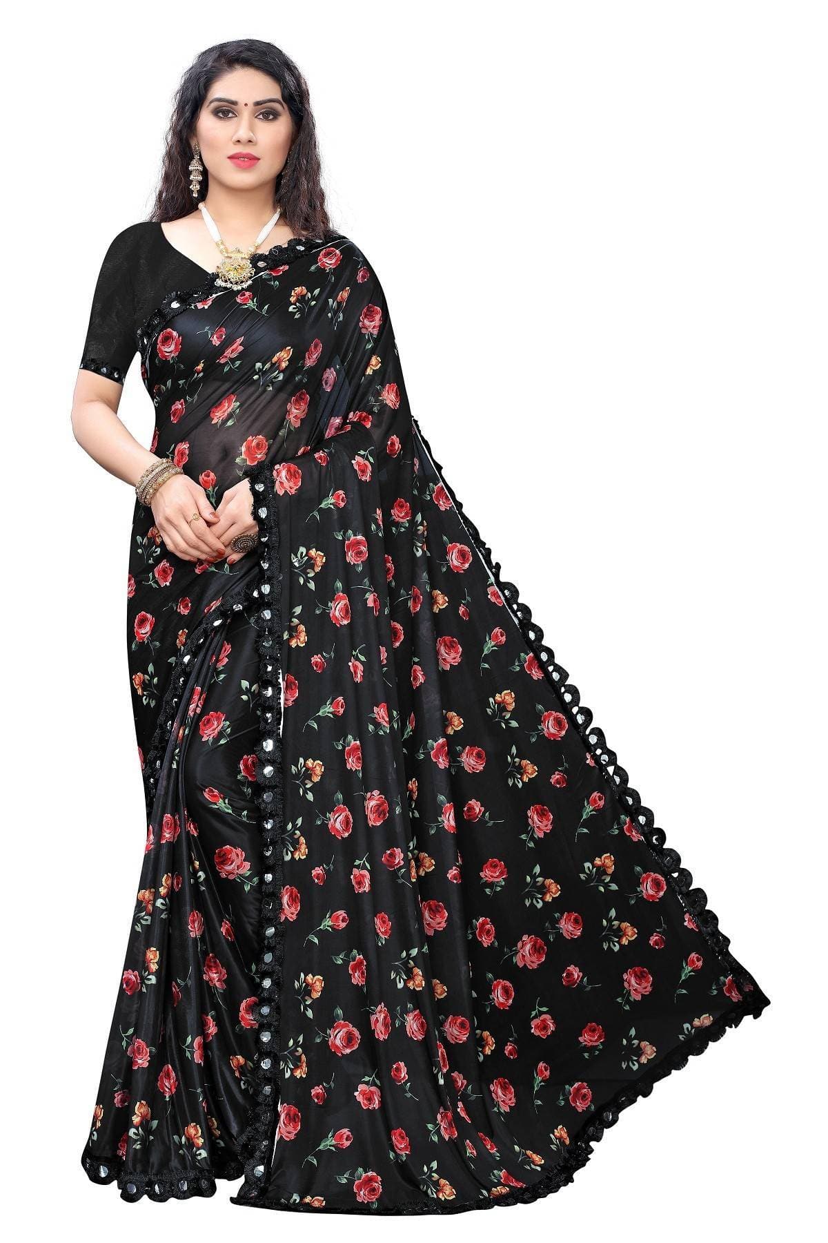 Vamika Black Lycra Printed Latest Saree | Grocsy