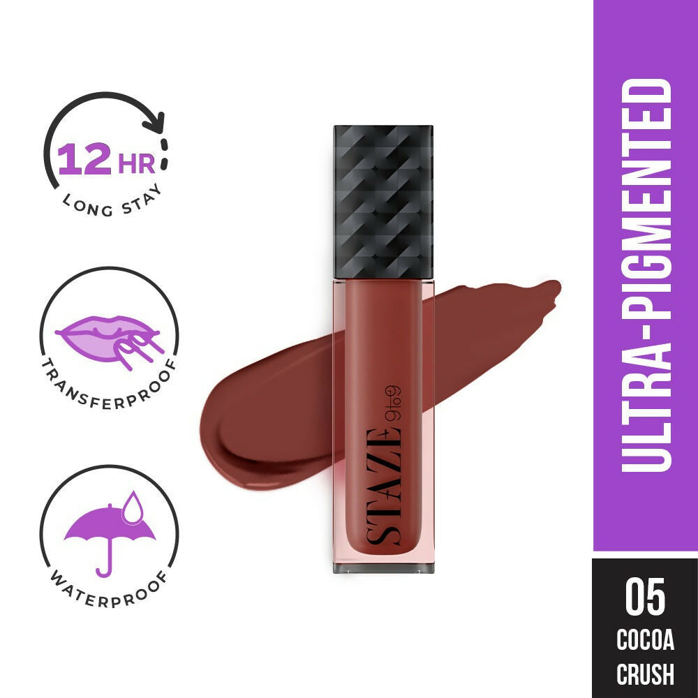 Staze 9to9 Lips Don't Lie Matte + Transferproof Liquid Lipstick - 05 Cocoa Crush | Grocsy