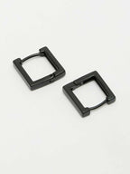 NVR Men's Black Rhodium Plated Geomatric Shaped Hoop Earrings | Grocsy