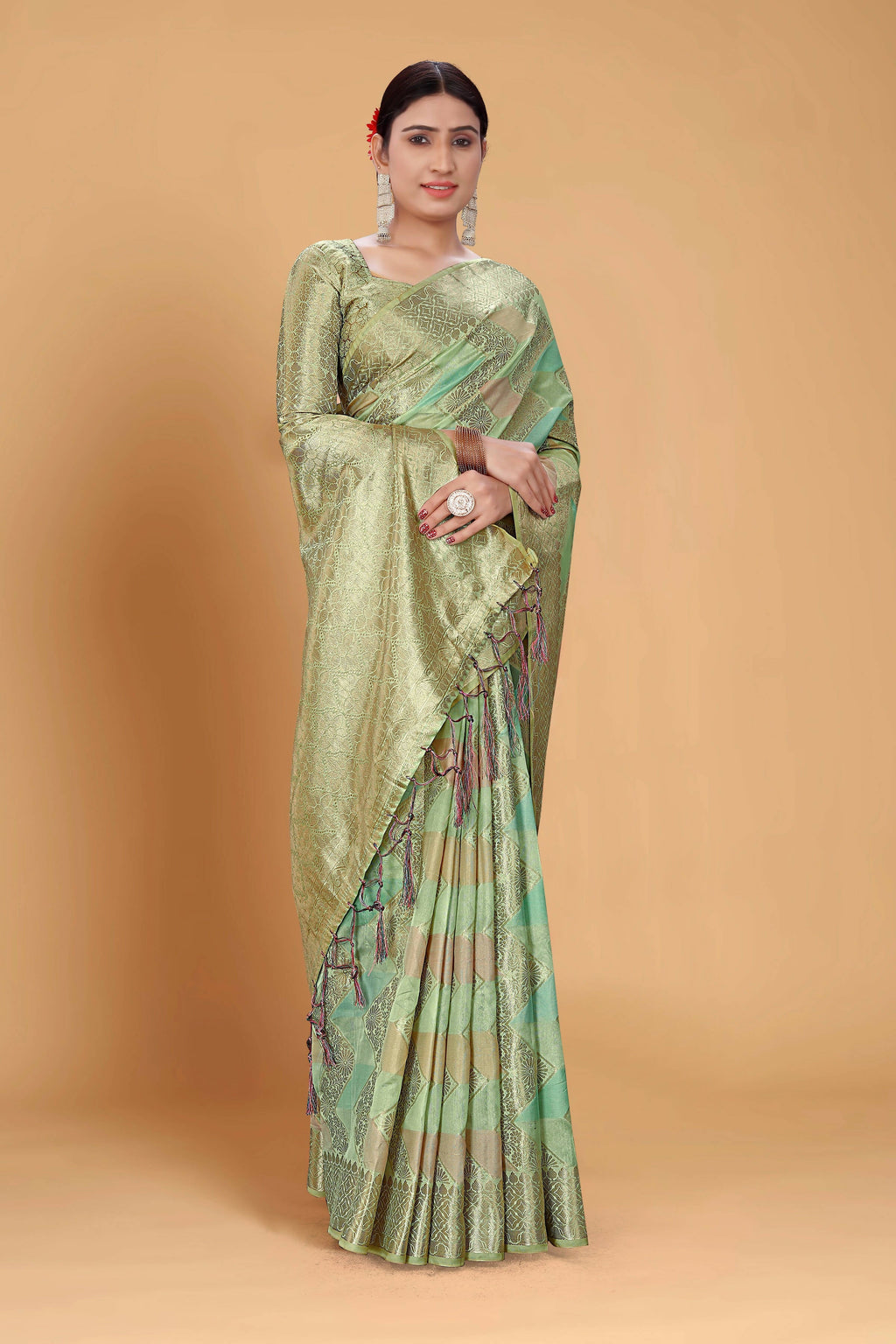 Sea Green Soft Organza Woven Design Saree With Unstitched Blouse Piece - Zaara | Grocsy