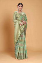 Sea Green Soft Organza Woven Design Saree With Unstitched Blouse Piece - Zaara | Grocsy
