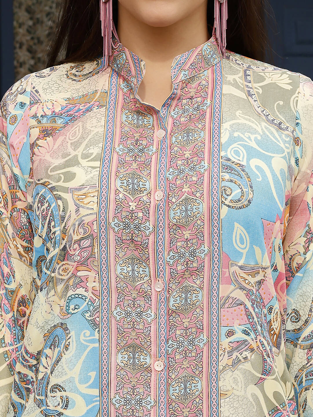 Beige & Pink Rayon Paisley Printed Top with Matching Bottom - Eesha | Grocsy