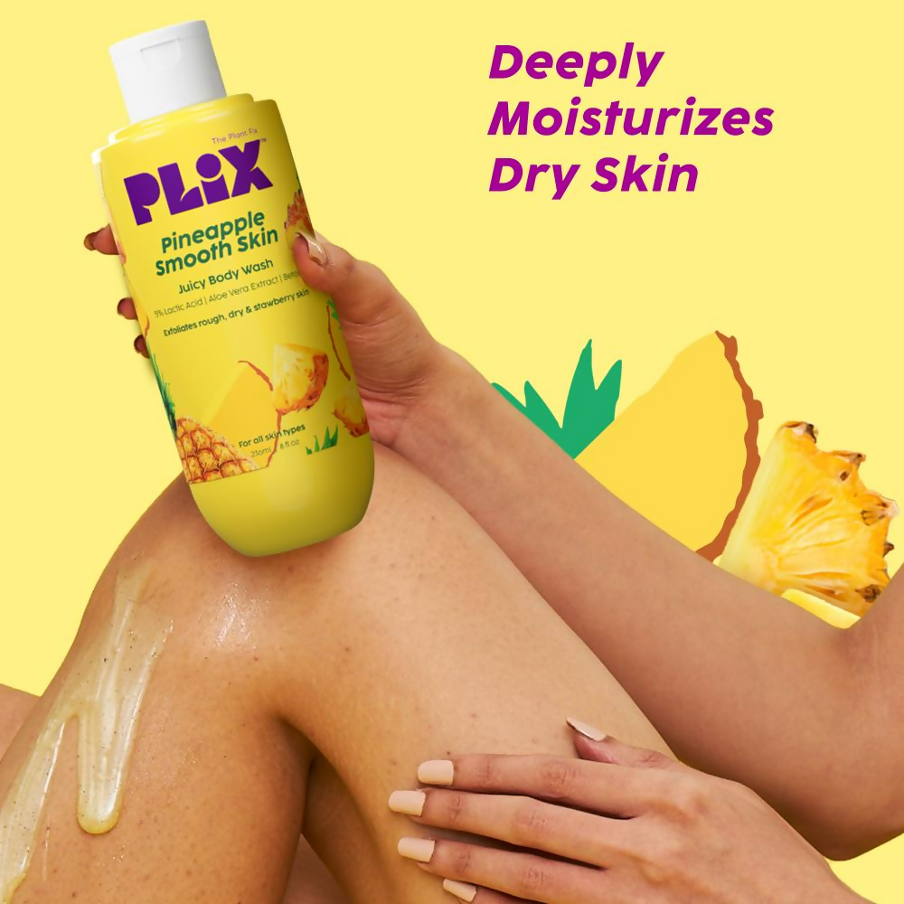 PLIX The Plant Fix Pineapple 5% Lactic Acid Body Wash Exfoliates Dry, Rough & Strawberry Skin | Grocsy