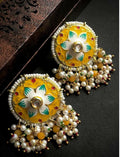 Joban Fashion Women Yellow Meenakari Flower Print Ethnic Trendy Stud Earring | Grocsy