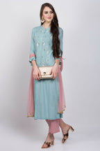 Joban Fashion L.Blue Cotton Rayon Kurta Set | Grocsy