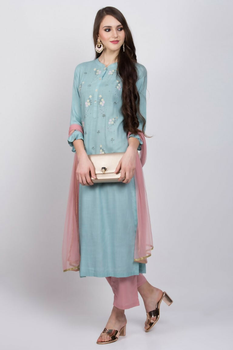 Joban Fashion L.Blue Cotton Rayon Kurta Set | Grocsy