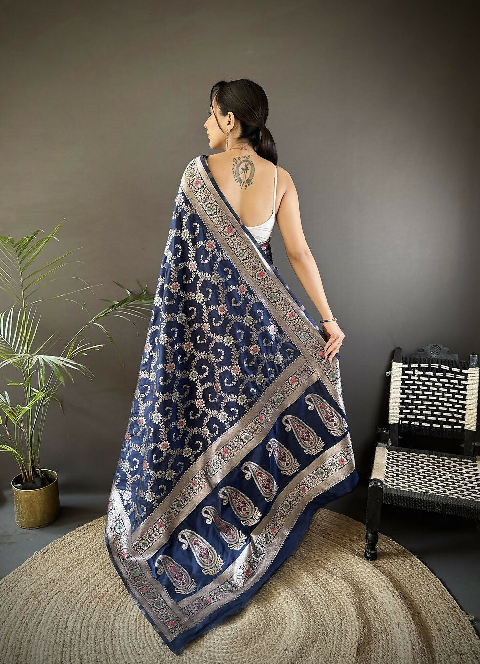 Joban Fashion Blue Meenakari Banarasi Silk Sarees | Grocsy