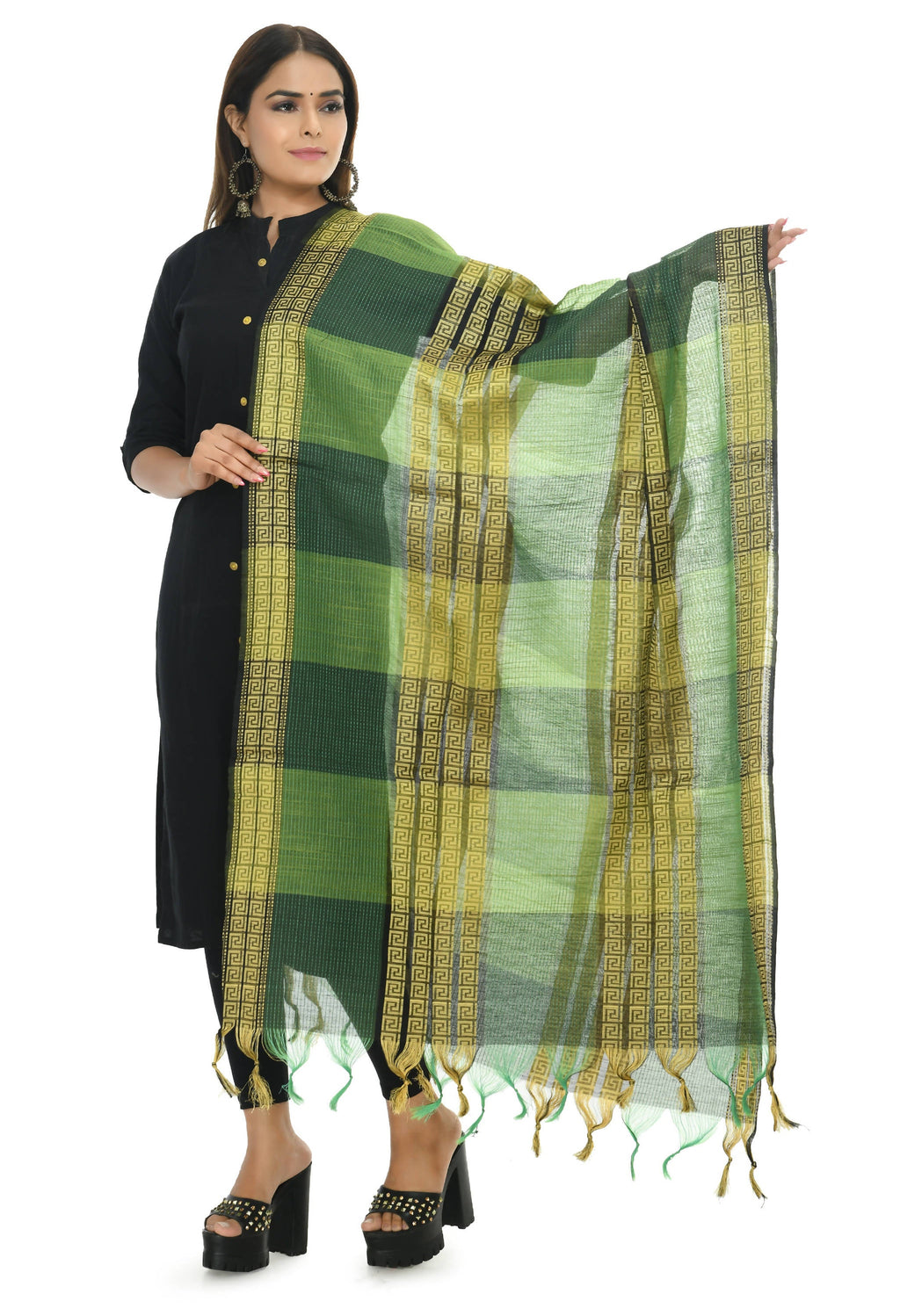 Mominos Fashion Moeza Handloom Cotton Green Tone Dupatta | Grocsy