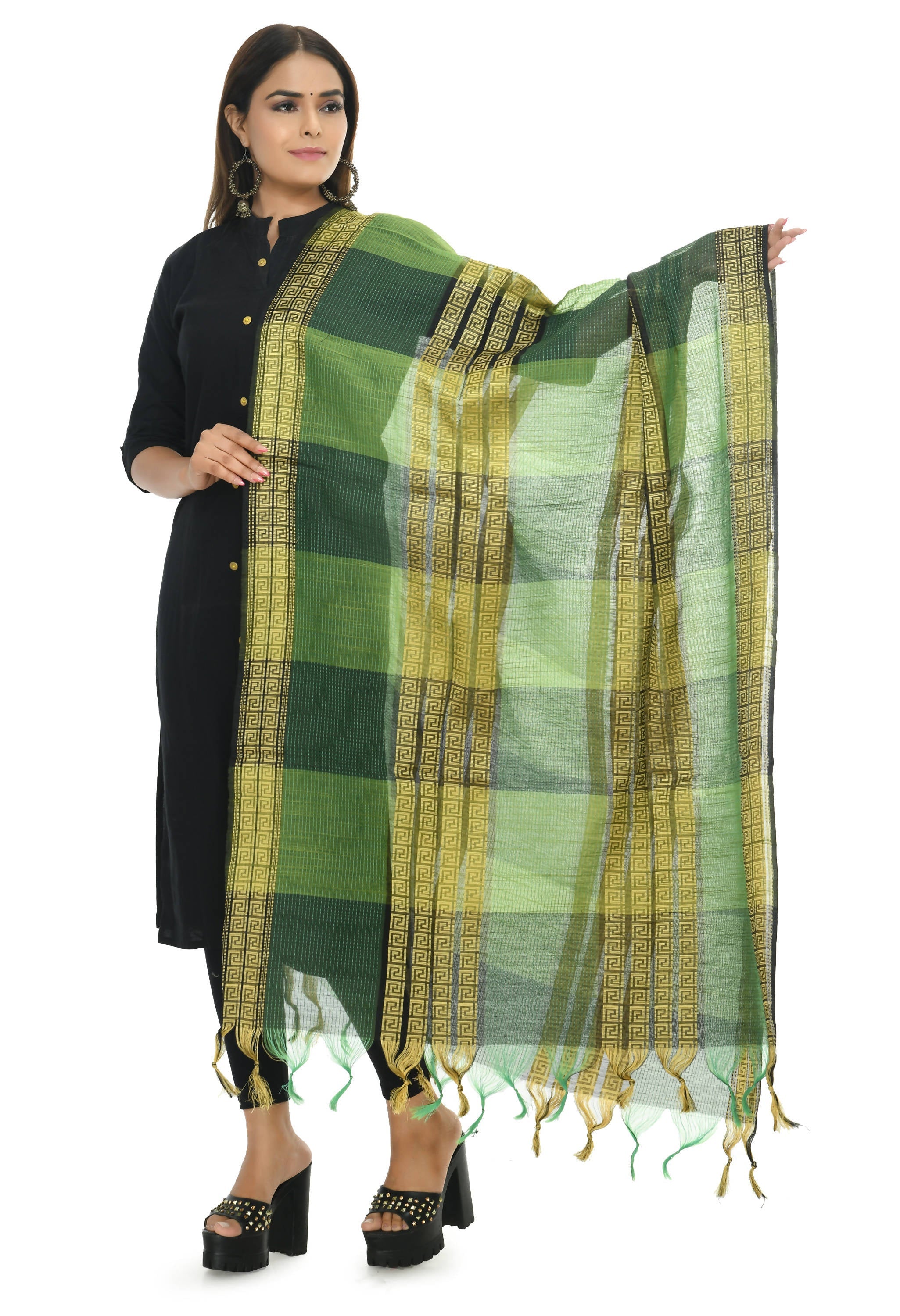Mominos Fashion Moeza Handloom Cotton Green Tone Dupatta | Grocsy