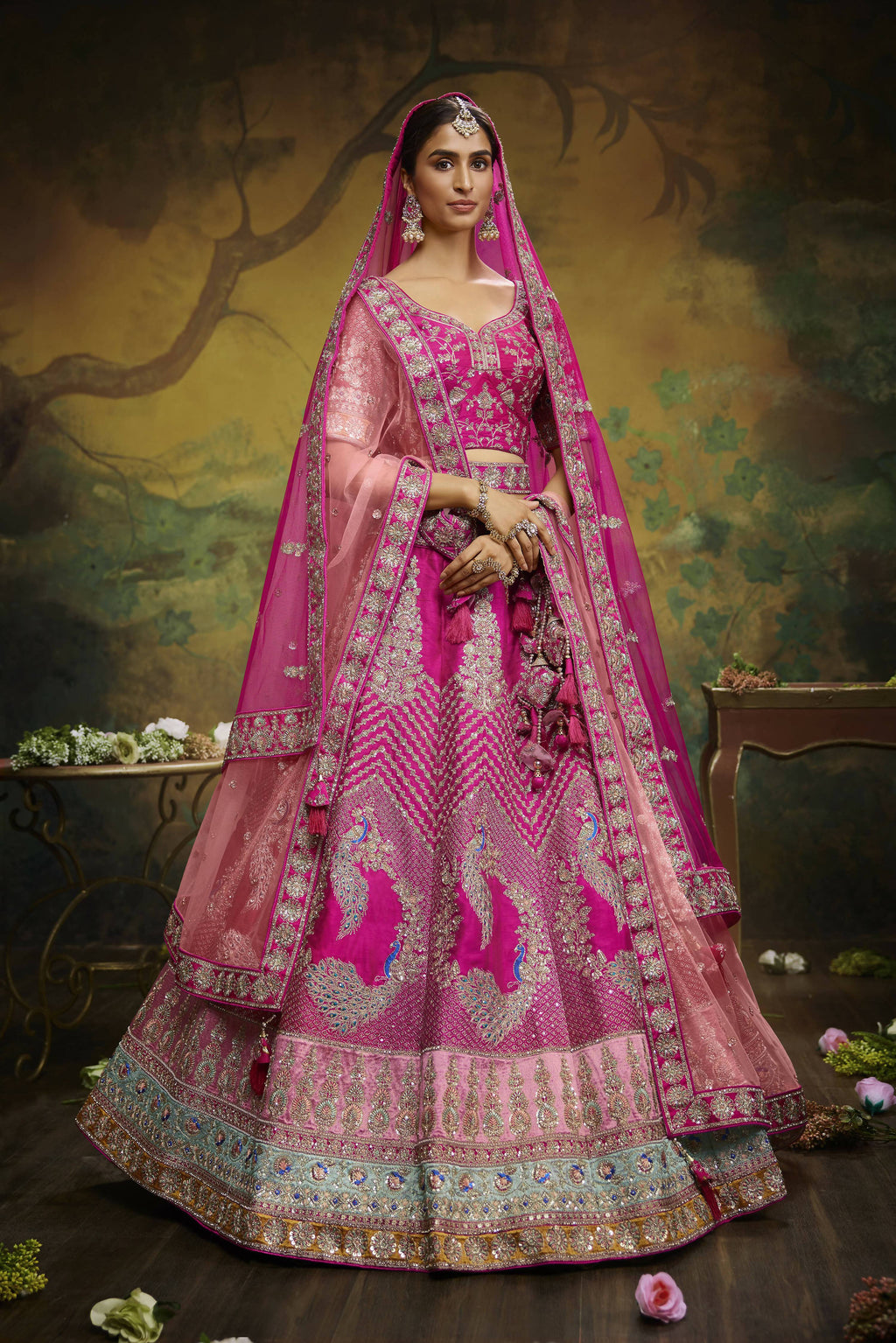 House of Panchhi Pink Pure Silk Moti & Zarkan heavy embroidery Lehenga choli & Dupatta | Grocsy
