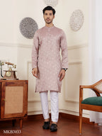 Mauve Modal Silk Wevon Designer Men's Rajwadi Kurta Set - Mahotsav | Grocsy