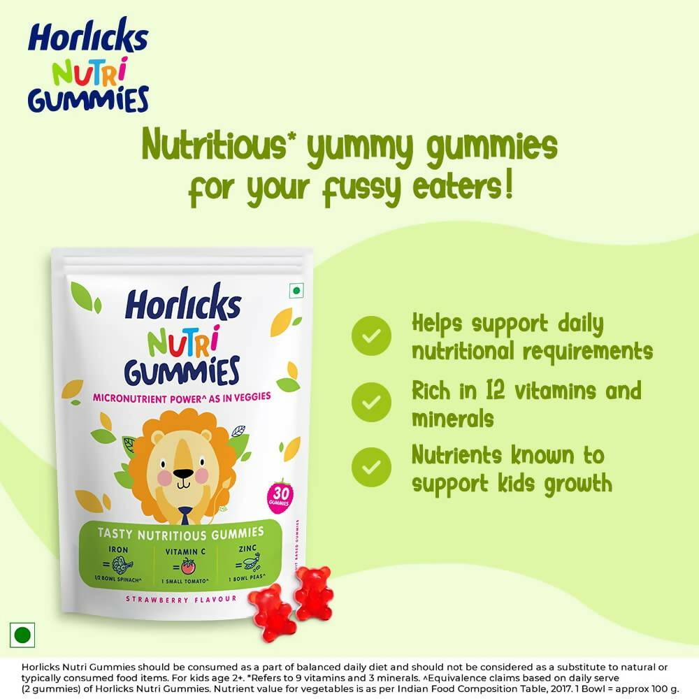 Horlicks Nutri Gummies for Kids - Strawberry Flavor | Grocsy