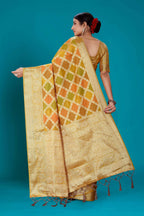 Mustard Soft Organza Woven Design Saree with Unstitched Blouse Piece - Zaara | Grocsy