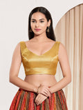 Joban Fashion Yellow Gold Mulberry Silk Padded Blouse With Sweetheart Neck Sleeveless | Grocsy