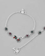 VOJ Set of 2 Traditional Multi Color Stone Studded Designer Anklet | Grocsy