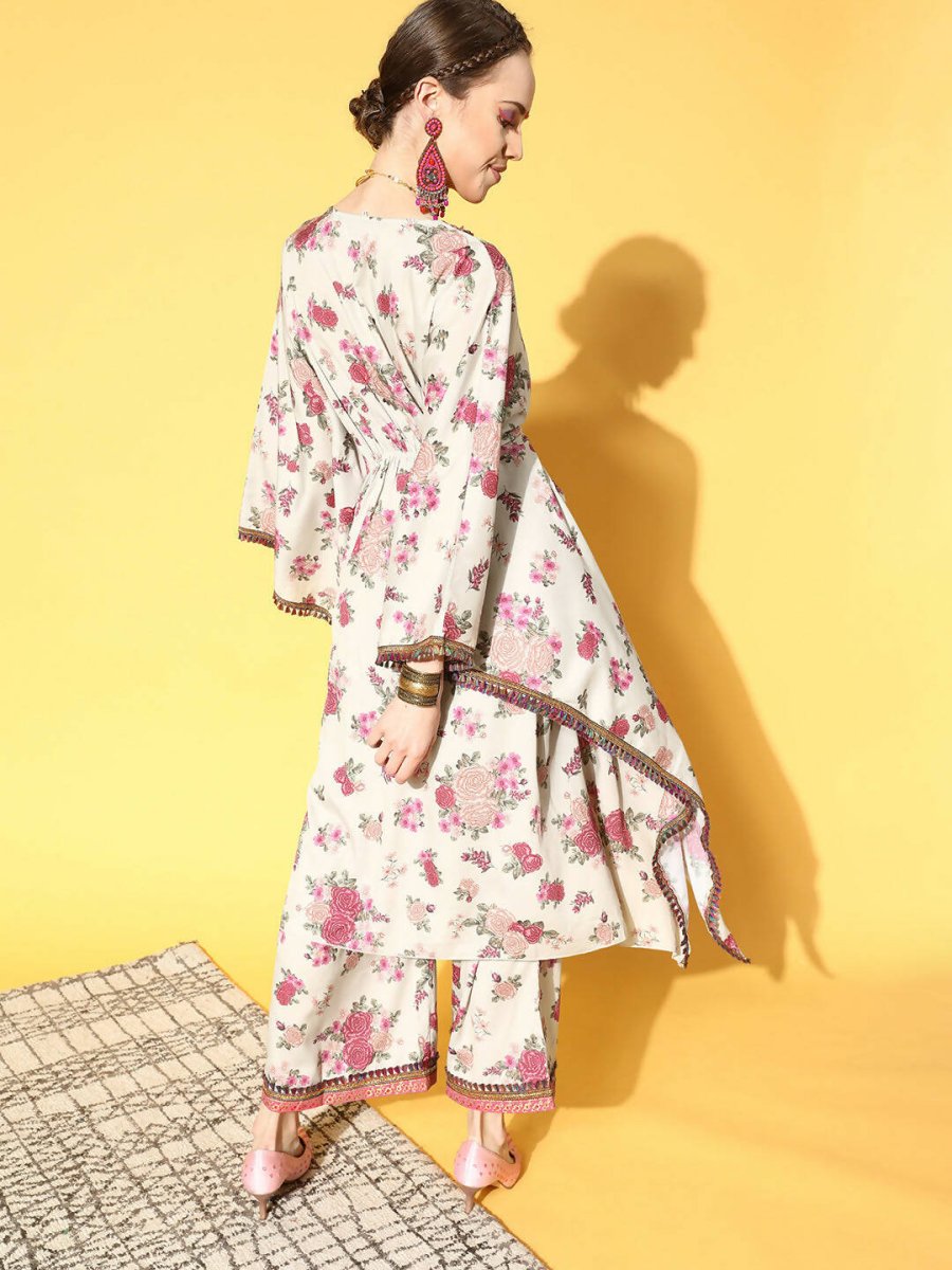 Ahalyaa Women Beige Colour Crepe Digital Printed Kurta Palazzo Set | Grocsy