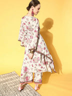 Ahalyaa Women Beige Colour Crepe Digital Printed Kurta Palazzo Set | Grocsy