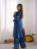 Teeya Creation Womens Trendy Stylish Embroidery Thread Work Blue Kurta Set | Grocsy