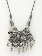 NVR Women's Silver-Toned Radha Krishna Pendant with Chain | Grocsy