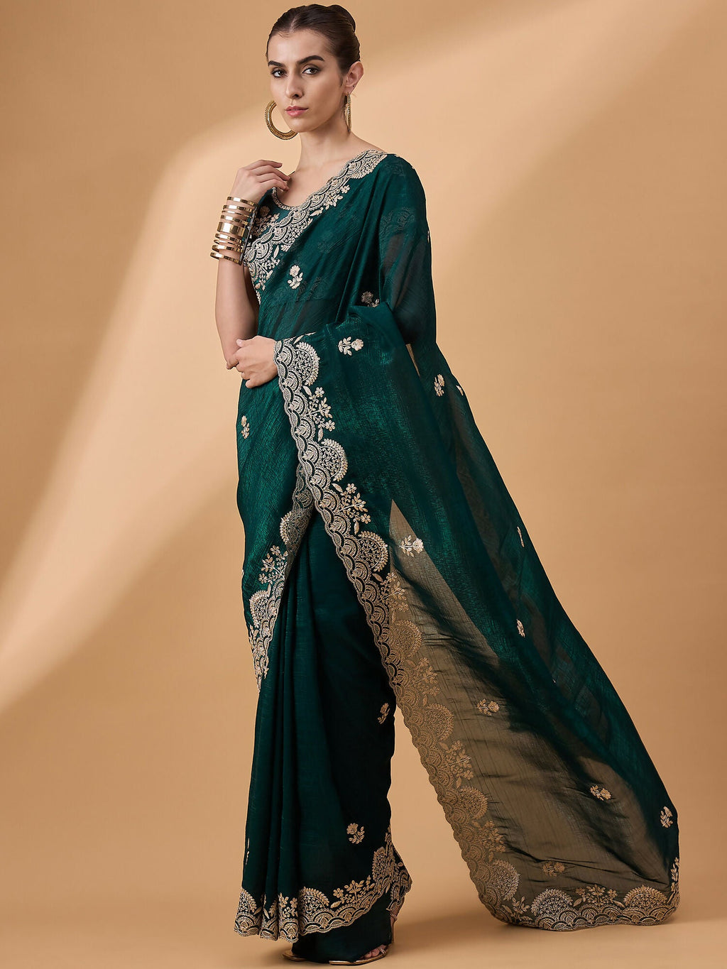 Teal Silk Embroidered Saree with Unstitched Blouse Piece - Satya | Grocsy