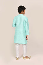Joban Fashion Cotton Silk Ocean Green Kurta With Straight Fit Pant | Grocsy