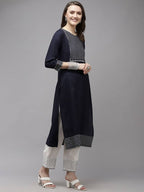 Yufta Women Navy Blue Yoke Design Regular Sequinned Kurta with Palazzo & With Dupatta | Grocsy