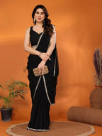 Designer Partywear Black Georgette Fancy Saree - Durga | Grocsy