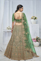 Kesar Fab Green Net Embroidered Lehenga | Grocsy