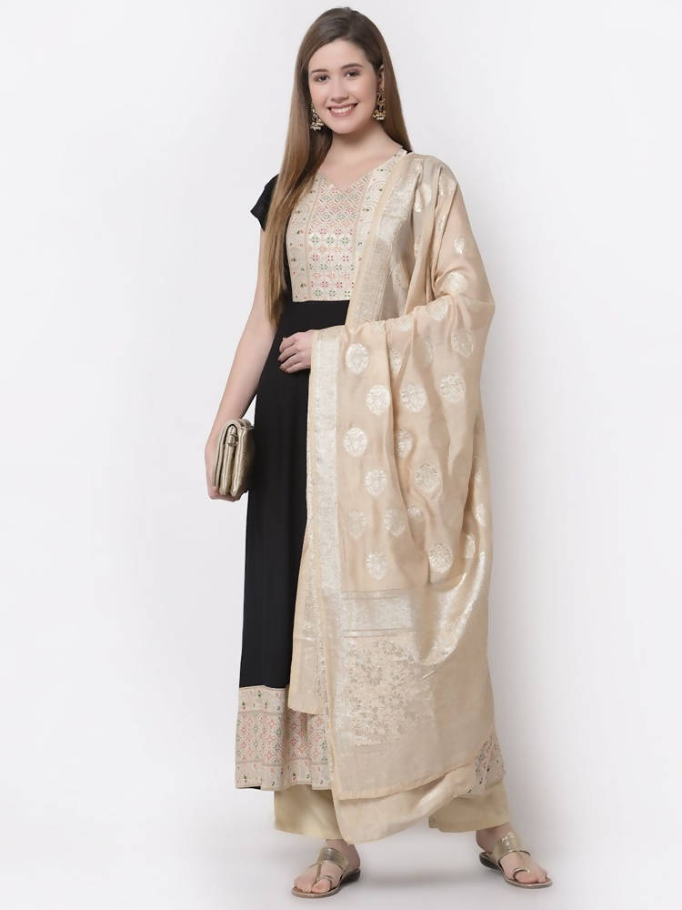 Myshka Black Color Rayon Embroidered Anarkali Kurta With Dupatta | Grocsy
