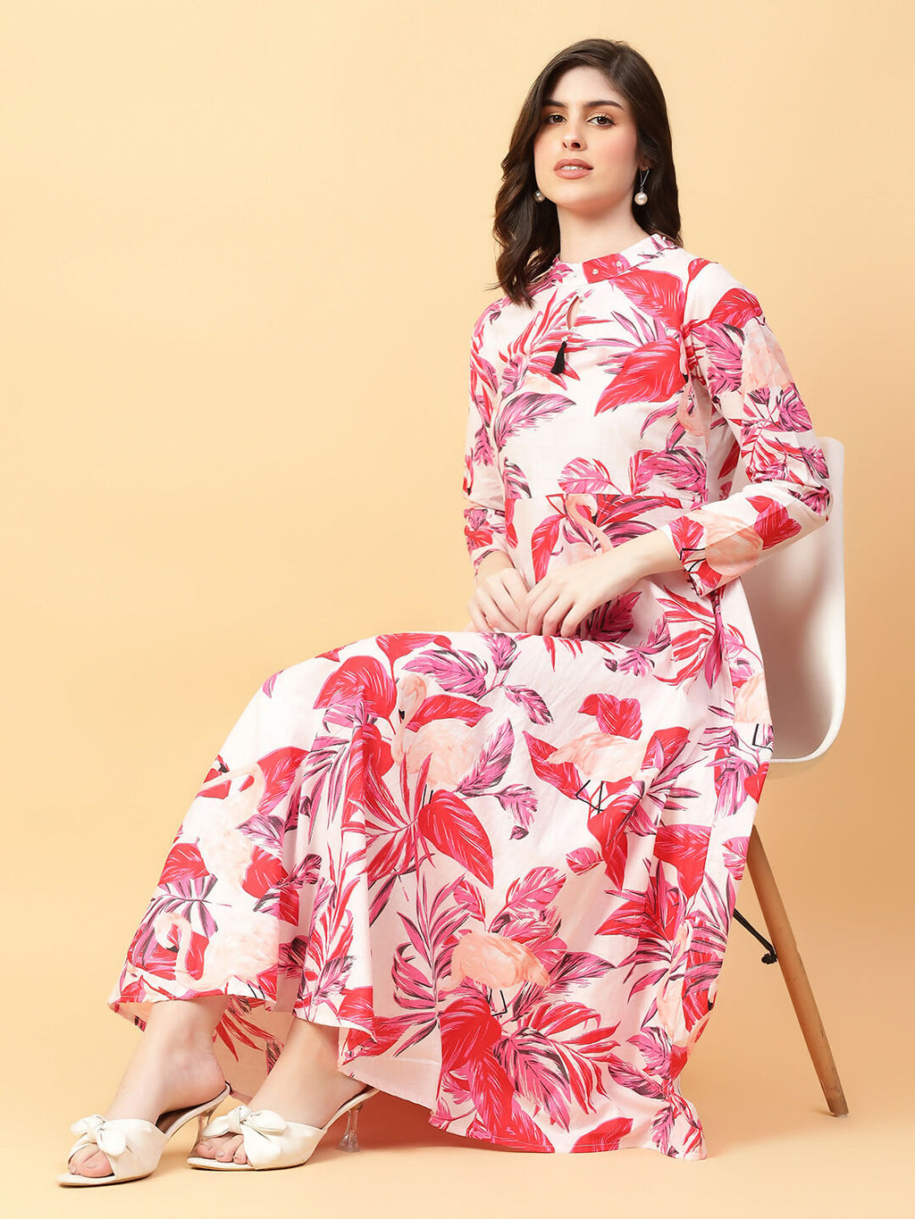Joban Fashion Red Cotton Printed & Hand Work Dress | Grocsy