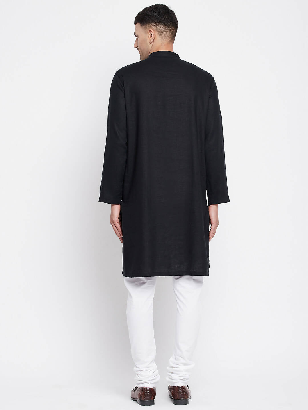Even Apparels Black Linen Men's Sherwani Kurta With Decorative Placket | Grocsy