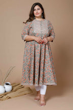Miravan Women's Plus Size Camel Brown Gotta Patti Pure Cotton Anarkali Kurta | Grocsy