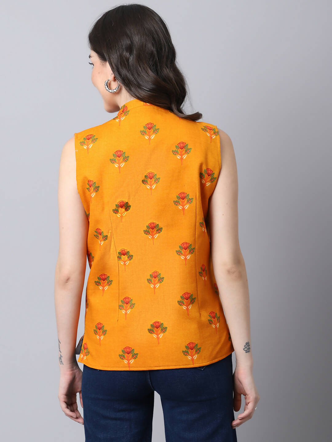 Even Apparels Yellow 100% Viscose Rayon Open Front Gillet (BF009) | Grocsy