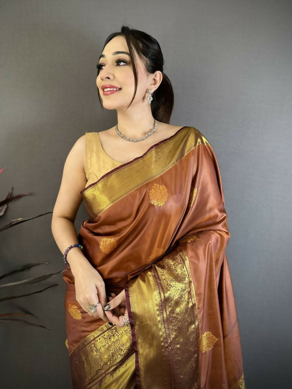 Prime Volt Premium Raw Mango Soft Silk Saree in Trending Rust Orange with Zari Weaving-Rust Golden | Grocsy