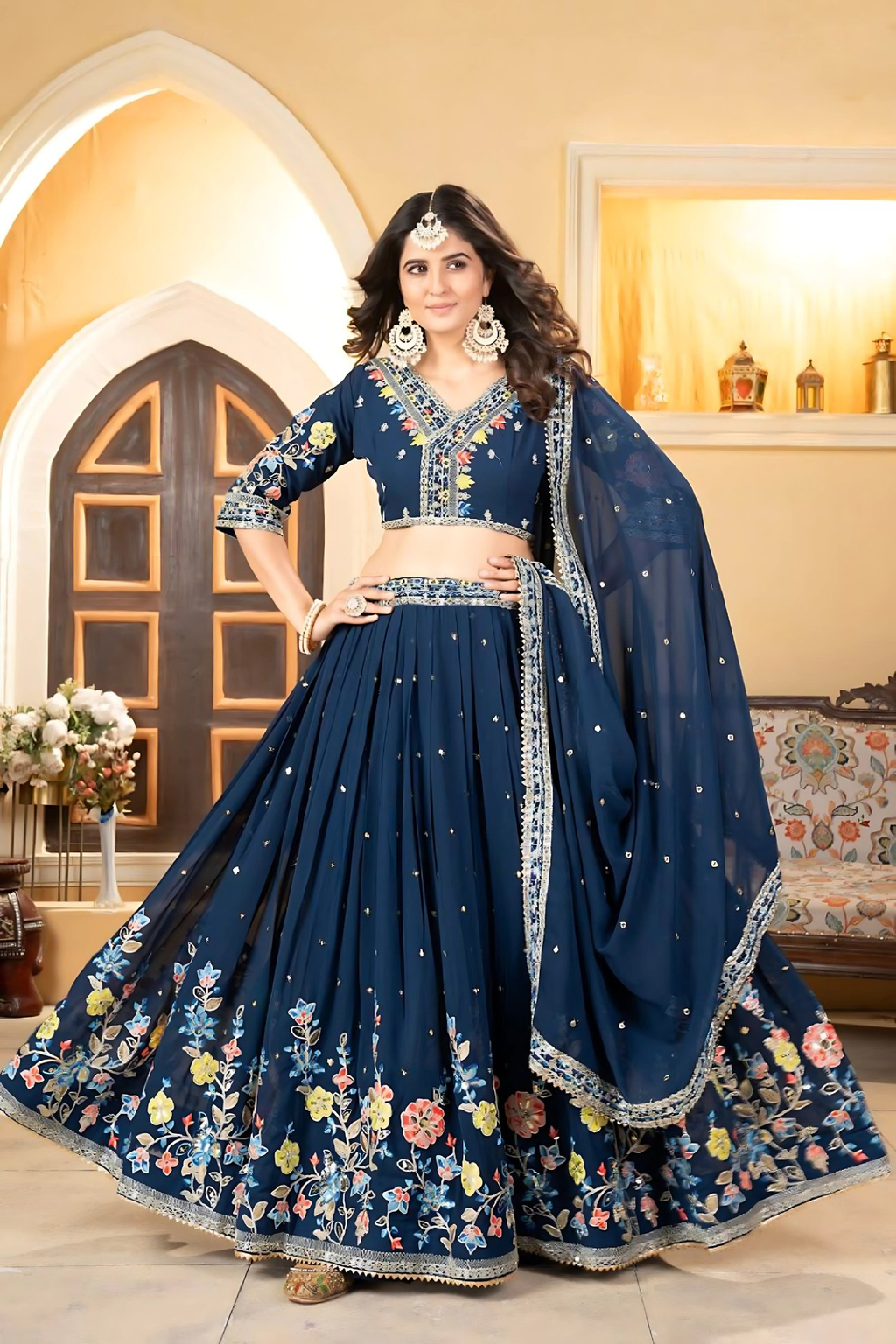 Lehenga Mart Designer Wedding Lehenga Choli For Women - Blue | Grocsy